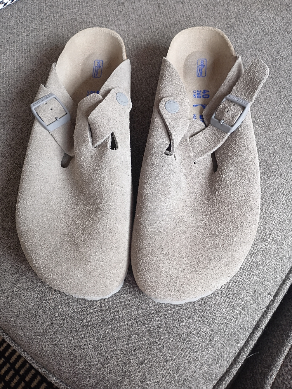 Birkenstock Suede Clog Mules in Light Gray - Picture 1 of 6